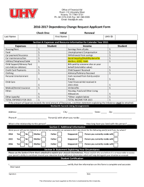 2016-2017 Dependency Change Request Form