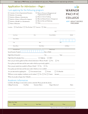Warner Pacific College Application for Admission