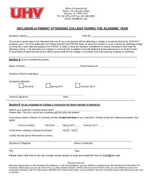 Parent Attending College Form