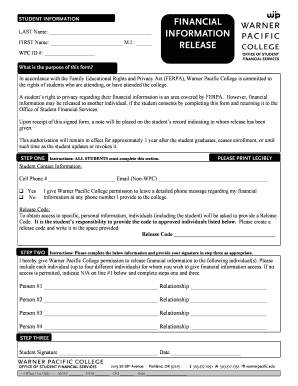 Warner Pacific College Financial Information Release Form
