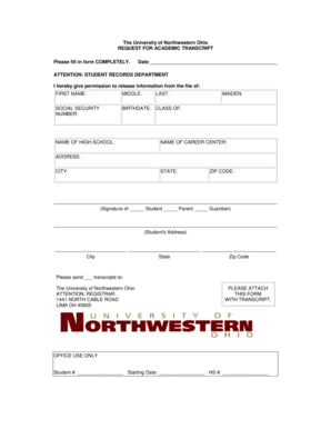 University of Northwestern Ohio Academic Transcript Request