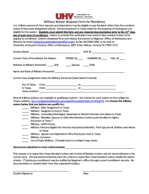 Military Waiver Request Form for Residency