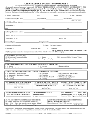 Foreign National Information Form
