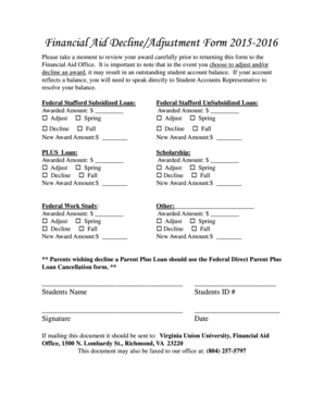 Financial Aid Decline/Adjustment Form