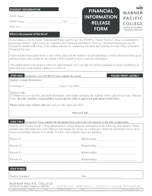 Warner Pacific College Financial Information Release Form