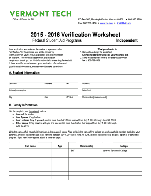 2015-2016 Verification Worksheet
