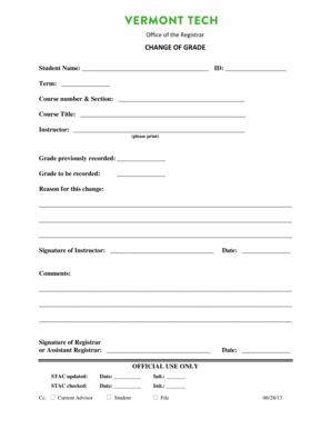 Change of Grade Form