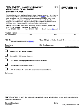 Idaho State University W-2 Verification Form