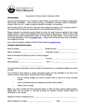 Student Wire Transfer Instructions