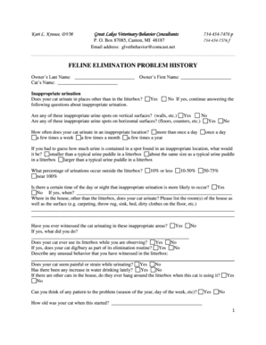 Feline Elimination Problem History Form