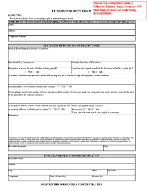 Fitness for Duty Form