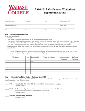 2014-2015 Verification Worksheet