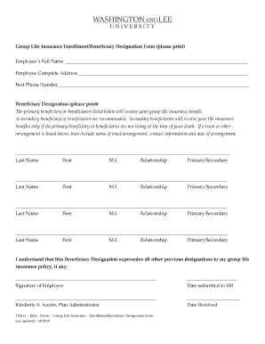 Group Life Insurance Enrollment/Beneficiary Designation Form