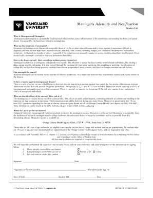 Meningitis Vaccination Acknowledgment Form