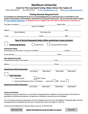 Washburn University Testing Services Request Form
