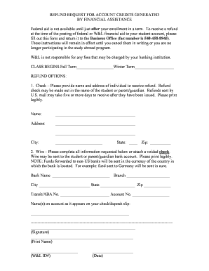 Refund Request Form for Financial Aid