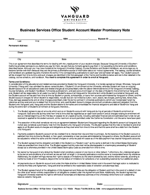 Student Account Master Promissory Note