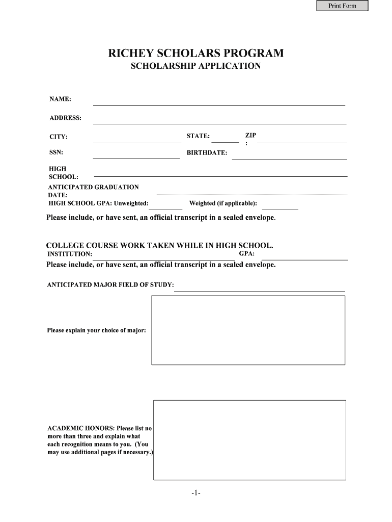 Fillable Online washburn SCHOLARSHIP APPLICATION Washburn University