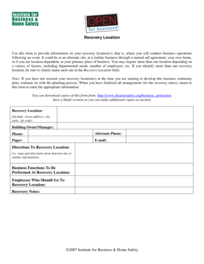 Business Continuity Recovery Location Form