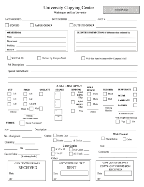 University Copying Center Order Form