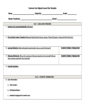 Common Core Aligned Lesson Plan Template