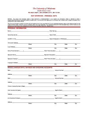 University of Oklahoma Exit Interview Form