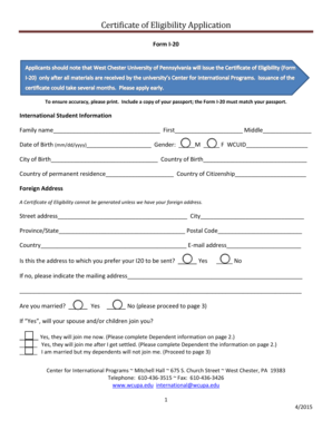 Certificate of Eligibility Application Form I-20