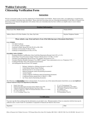 Walden University Citizenship Verification Form