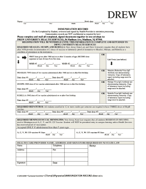 Drew University Immunization Record Form