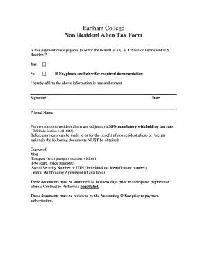 Non Resident Alien Tax Form