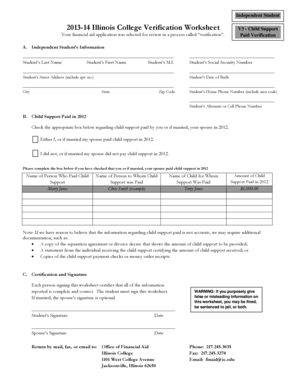 Illinois College Verification Worksheet