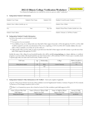 2012-13 Illinois College Verification Worksheet
