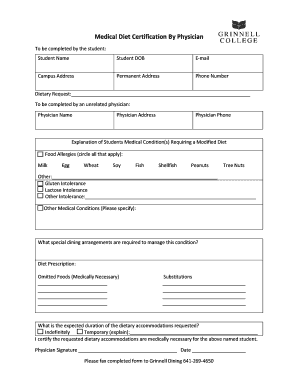 Medical Diet Certification By Physician