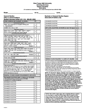 West Texas A&M University Degree Checklist