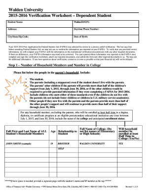 2015-2016 Verification Worksheet – Dependent Student