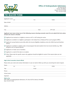 Fee Waiver Form for Undergraduate Admissions