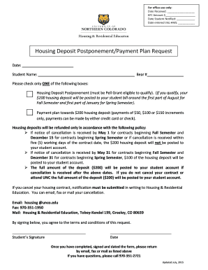 Housing Deposit Postponement/Payment Plan Request