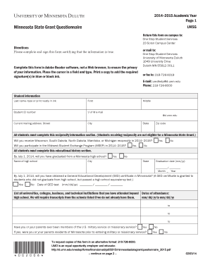 Minnesota State Grant Questionnaire