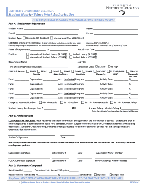University of Northern Colorado Student Work Authorization