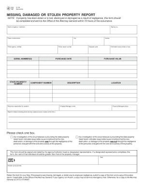 Missing Damaged or Stolen Property Report