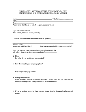 Letter of Recommendation Information Sheet