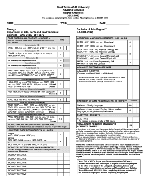 West Texas A&M University Degree Checklist