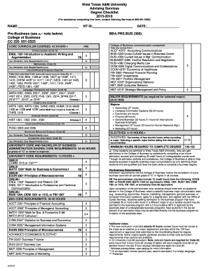 West Texas A&M University Degree Checklist