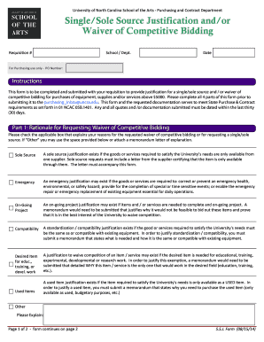 University of North Carolina Single Source Justification Form
