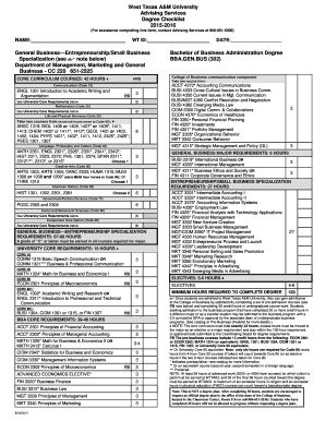 West Texas A&M University Degree Checklist