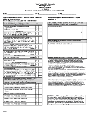 West Texas A&M University Degree Checklist