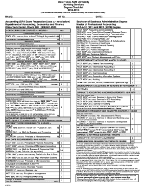 West Texas A&M University Degree Checklist