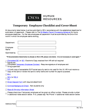 Temporary Employee Checklist and Cover Sheet
