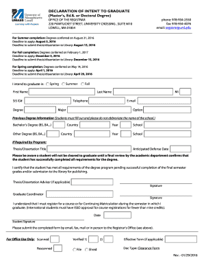 Declaration of Intent to Graduate