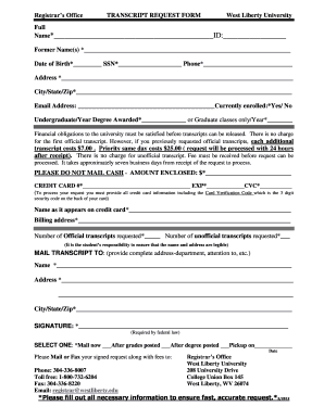 West Liberty University Transcript Request Form